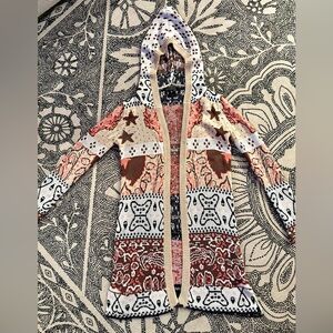 Love Stitch Open-Knit Hooded Cardigan in Gray & Cream